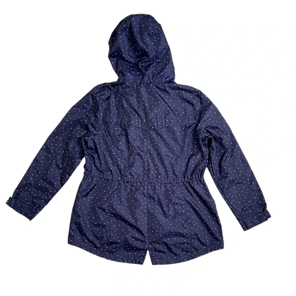 Details Intl Navy Mini Polkadot Packable Hooded Rain Jacket Size Large